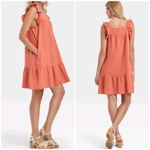 Universal Thread Apricot Coral Ruffle Cotton Dress Size Small